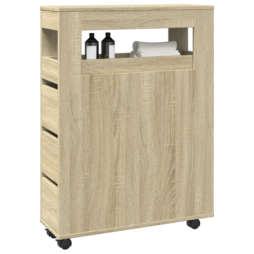 Mobile da Bagno Stretto con Ruote Rovere Sonoma in Truciolato | homemem39