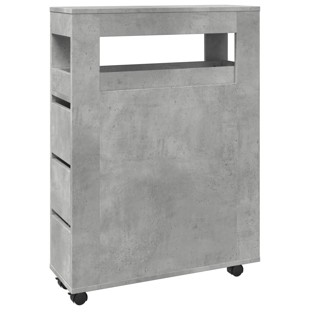 Mobile da Bagno Stretto con Ruote Grigio Cemento in Truciolato | homemem39