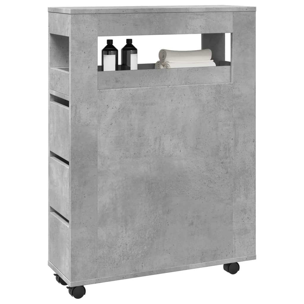 Mobile da Bagno Stretto con Ruote Grigio Cemento in Truciolato | homemem39