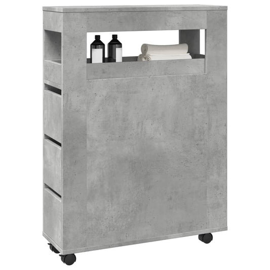 Mobile da Bagno Stretto con Ruote Grigio Cemento in Truciolato | homemem39