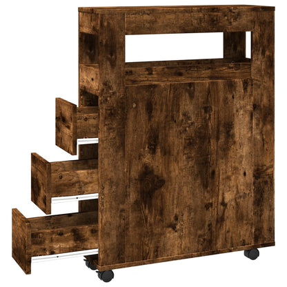Mobile da Bagno Stretto con Ruote Rovere Fumo in Truciolato | homemem39