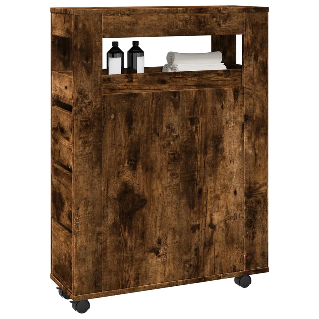 Mobile da Bagno Stretto con Ruote Rovere Fumo in Truciolato | homemem39