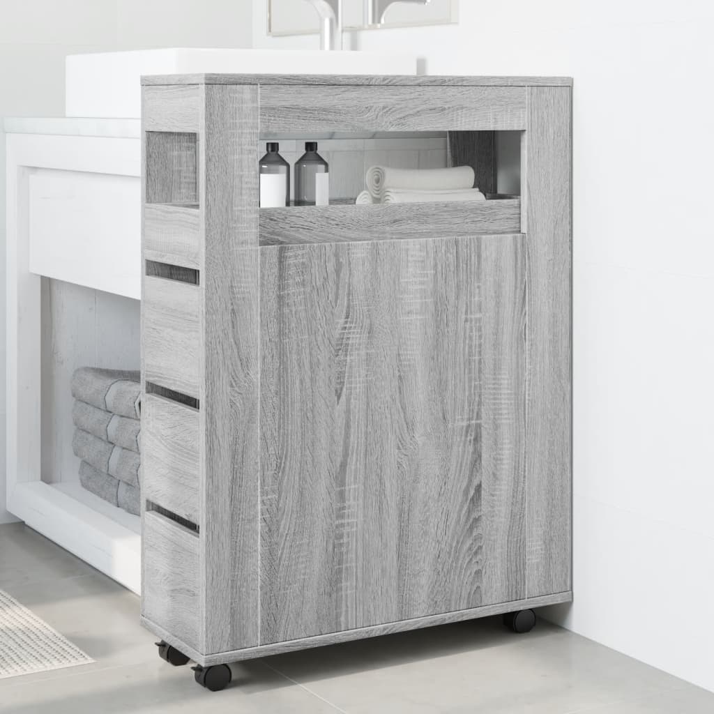 Mobile da Bagno Stretto con Ruote Grigio Sonoma in Truciolato | homemem39