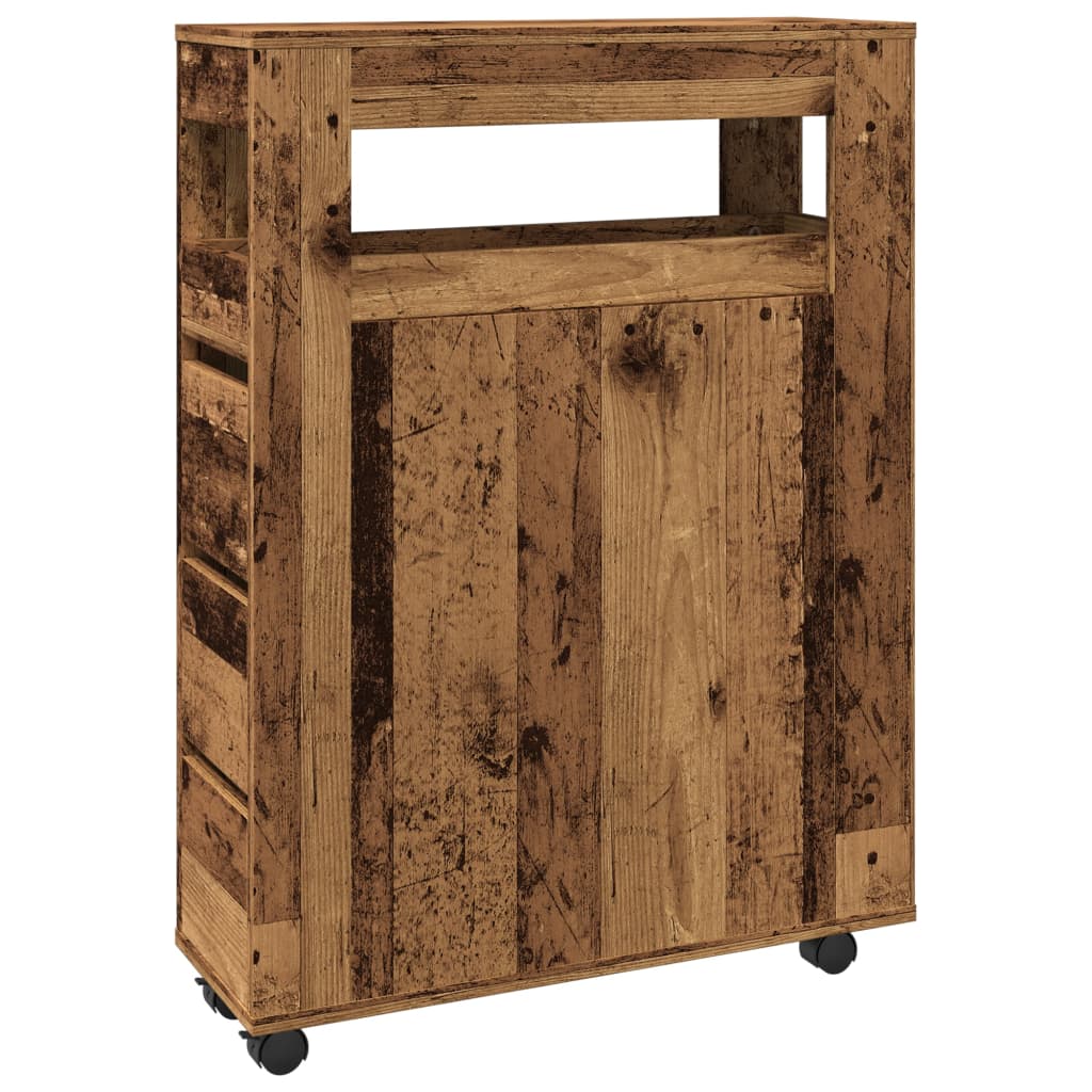 Mobile da Bagno Stretto con Ruote Legno Vecchio in Truciolato | homemem39