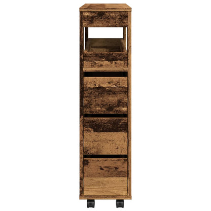 Mobile da Bagno Stretto con Ruote Legno Vecchio in Truciolato | homemem39