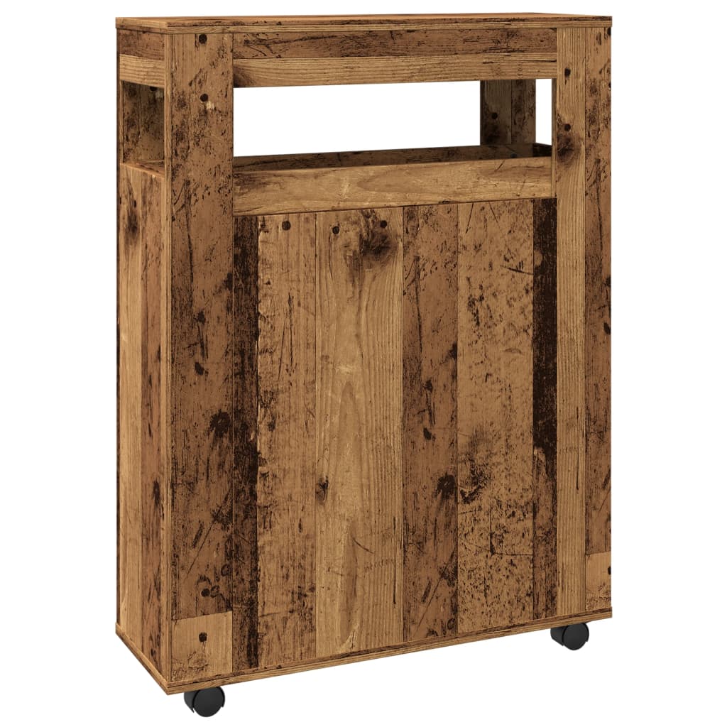 Mobile da Bagno Stretto con Ruote Legno Vecchio in Truciolato | homemem39