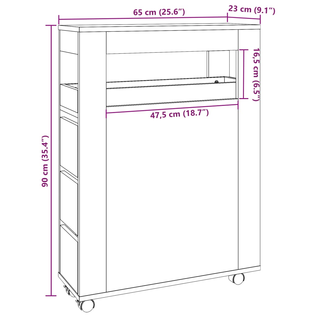 Mobile da Bagno Stretto con Ruote Legno Vecchio in Truciolato | homemem39