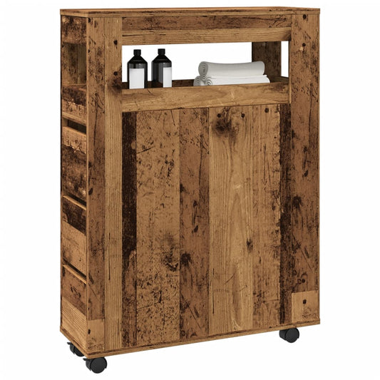 Mobile da Bagno Stretto con Ruote Legno Vecchio in Truciolato | homemem39