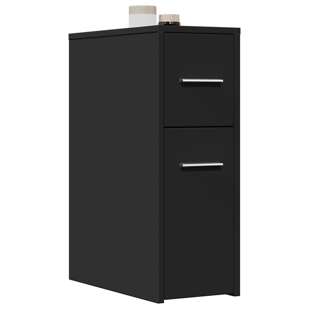 Armadietto da Bagno Stretto con Ruote Nero in Truciolato | homemem39