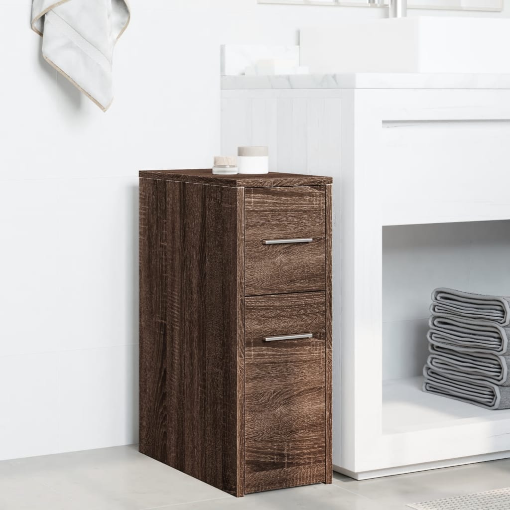 Armadietto da Bagno Stretto con Ruote Rovere Marrone Truciolato | homemem39