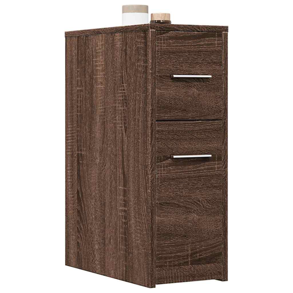 Armadietto da Bagno Stretto con Ruote Rovere Marrone Truciolato | homemem39