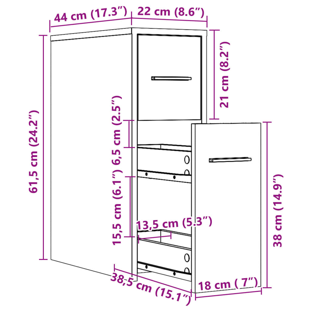 Armadietto da Bagno Stretto con Ruote Rovere Antico Truciolato | homemem39