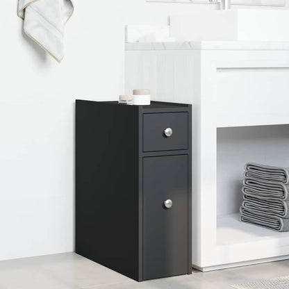 Armadietto da Bagno Stretto con Ruote Nero in Truciolato | homemem39