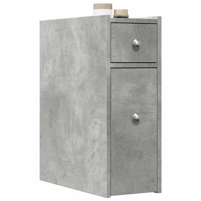 Armadietto da Bagno Stretto con Ruote Grigio Cemento Truciolato