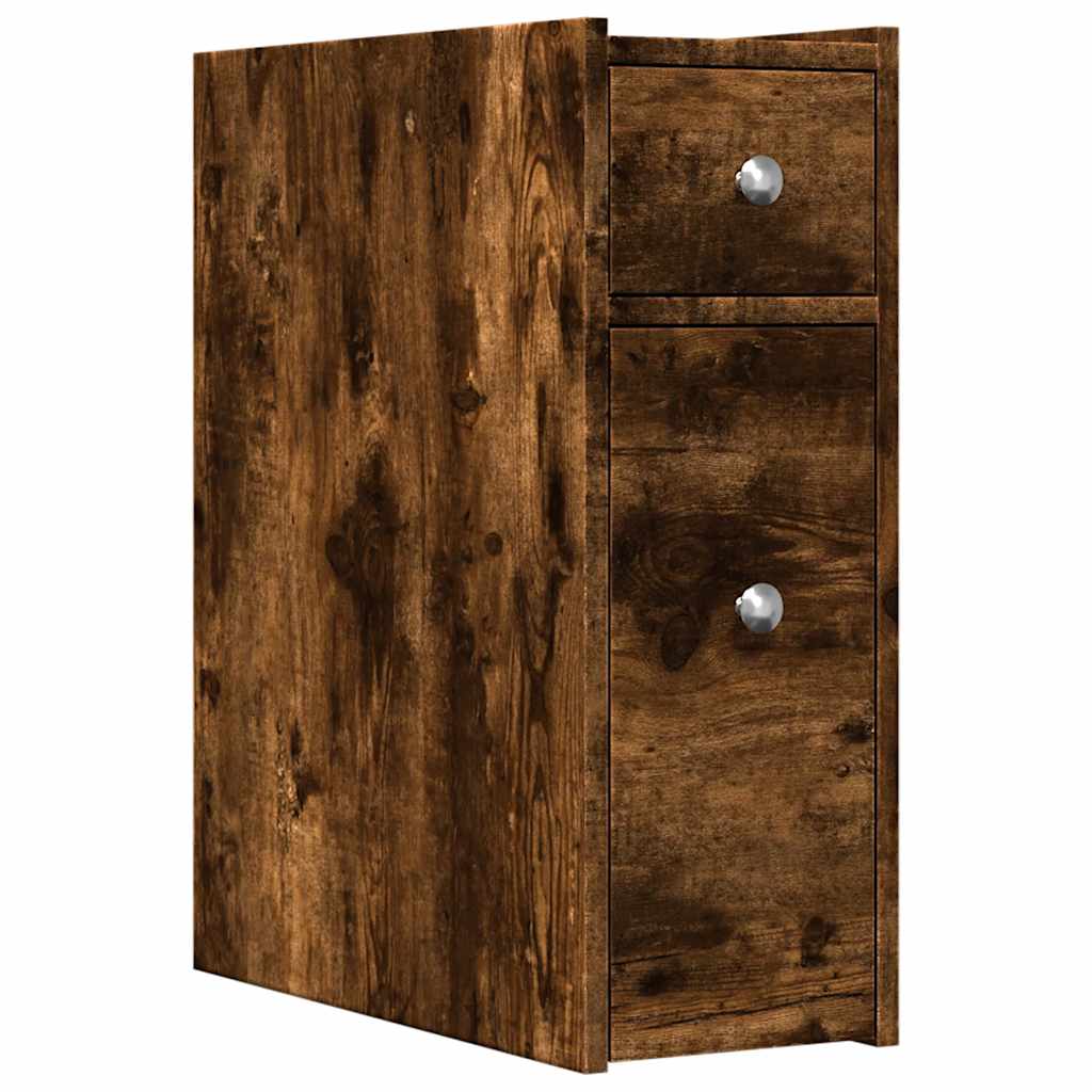 Armadietto da Bagno Stretto con Ruote Rovere Fumo in Truciolato | homemem39
