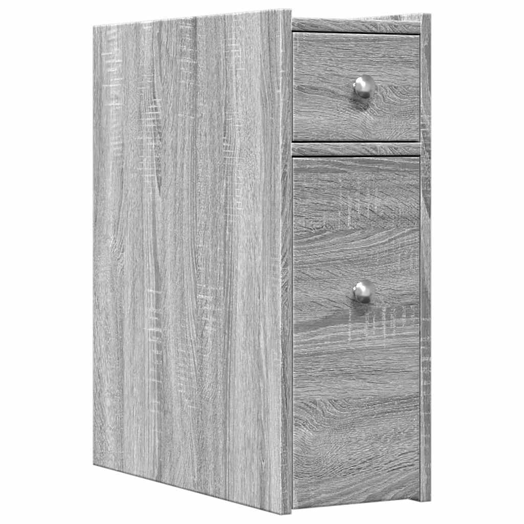 Armadietto da Bagno Stretto con Ruote Grigio Sonoma Truciolato