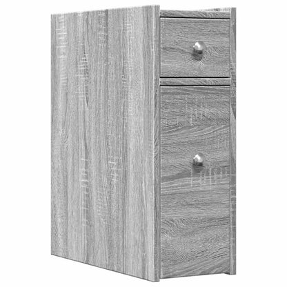 Armadietto da Bagno Stretto con Ruote Grigio Sonoma Truciolato