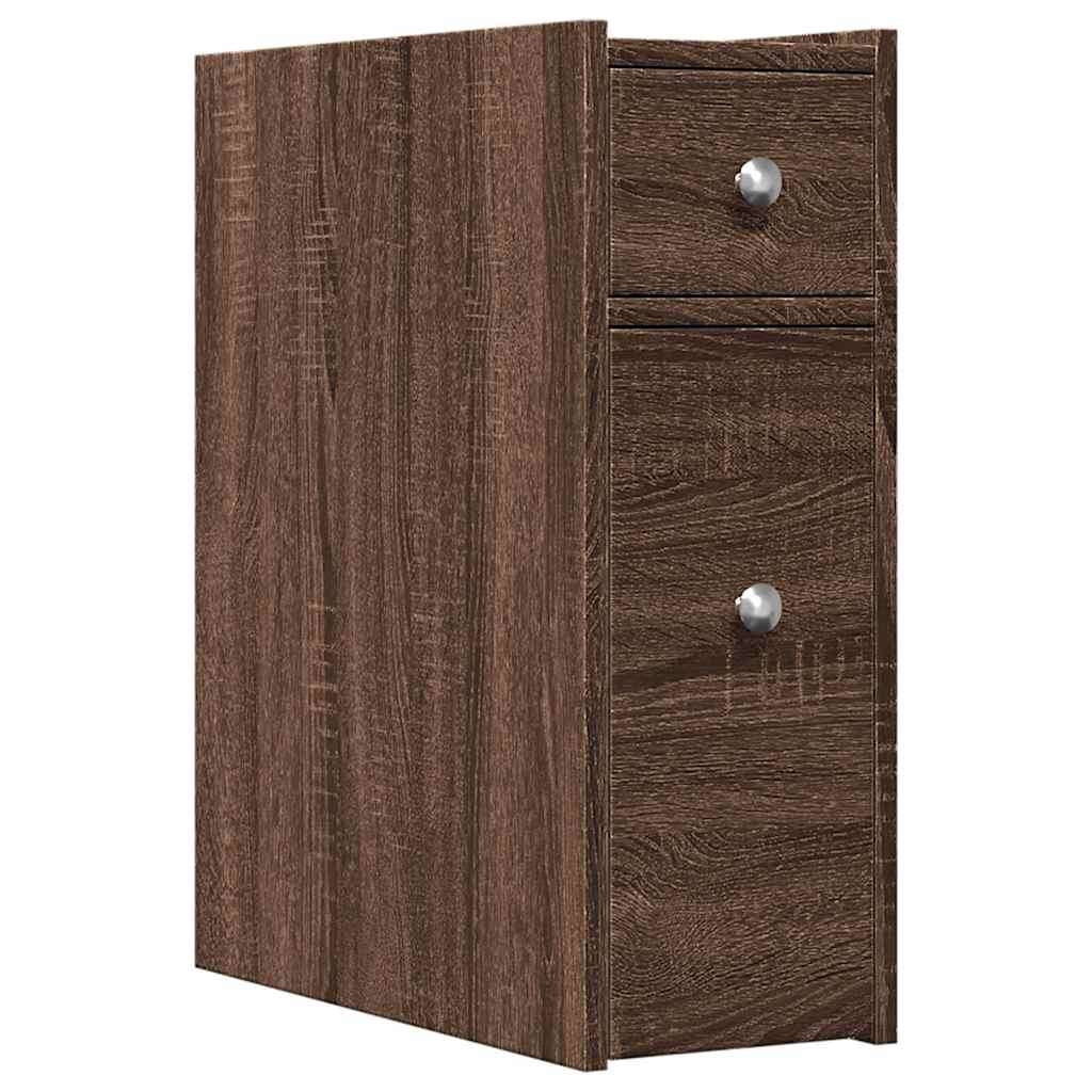 Armadietto da Bagno Stretto con Ruote Rovere Marrone Truciolato | homemem39