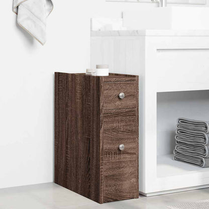 Armadietto da Bagno Stretto con Ruote Rovere Marrone Truciolato | homemem39