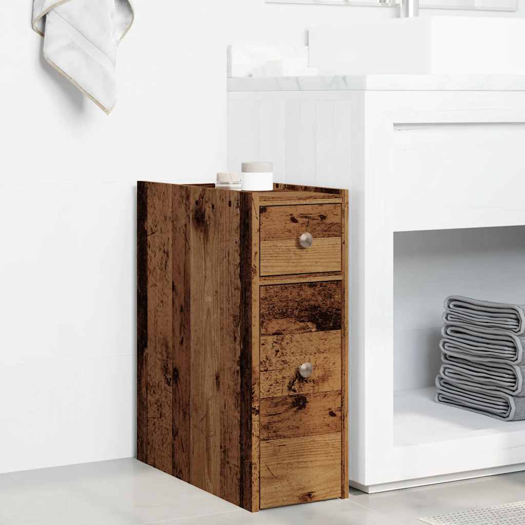 Armadietto da Bagno Stretto con Ruote Rovere Antico Truciolato
