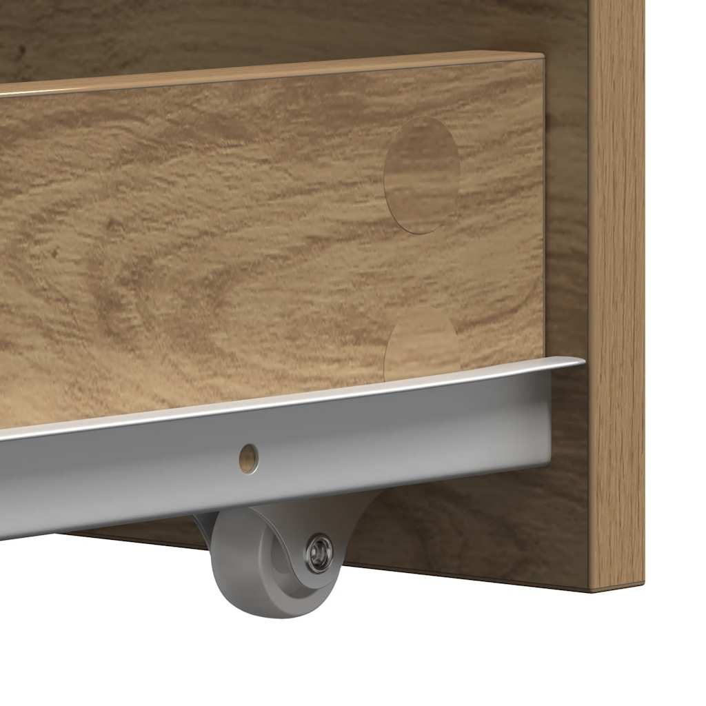Mobile da Bagno Stretto con Ruote Rovere Artigianale Truciolato | homemem39