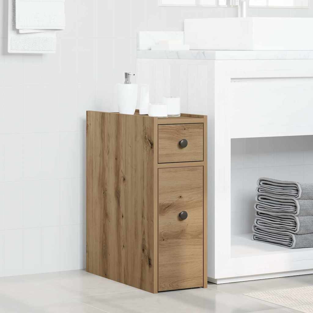 Mobile da Bagno Stretto con Ruote Rovere Artigianale Truciolato