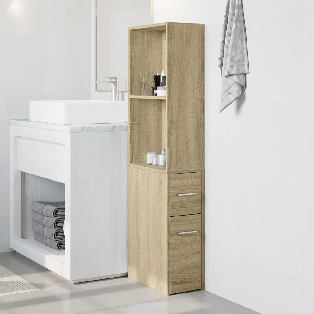 Armadietto da Bagno Stretto con Ruote Rovere Sonoma Truciolato | homemem39