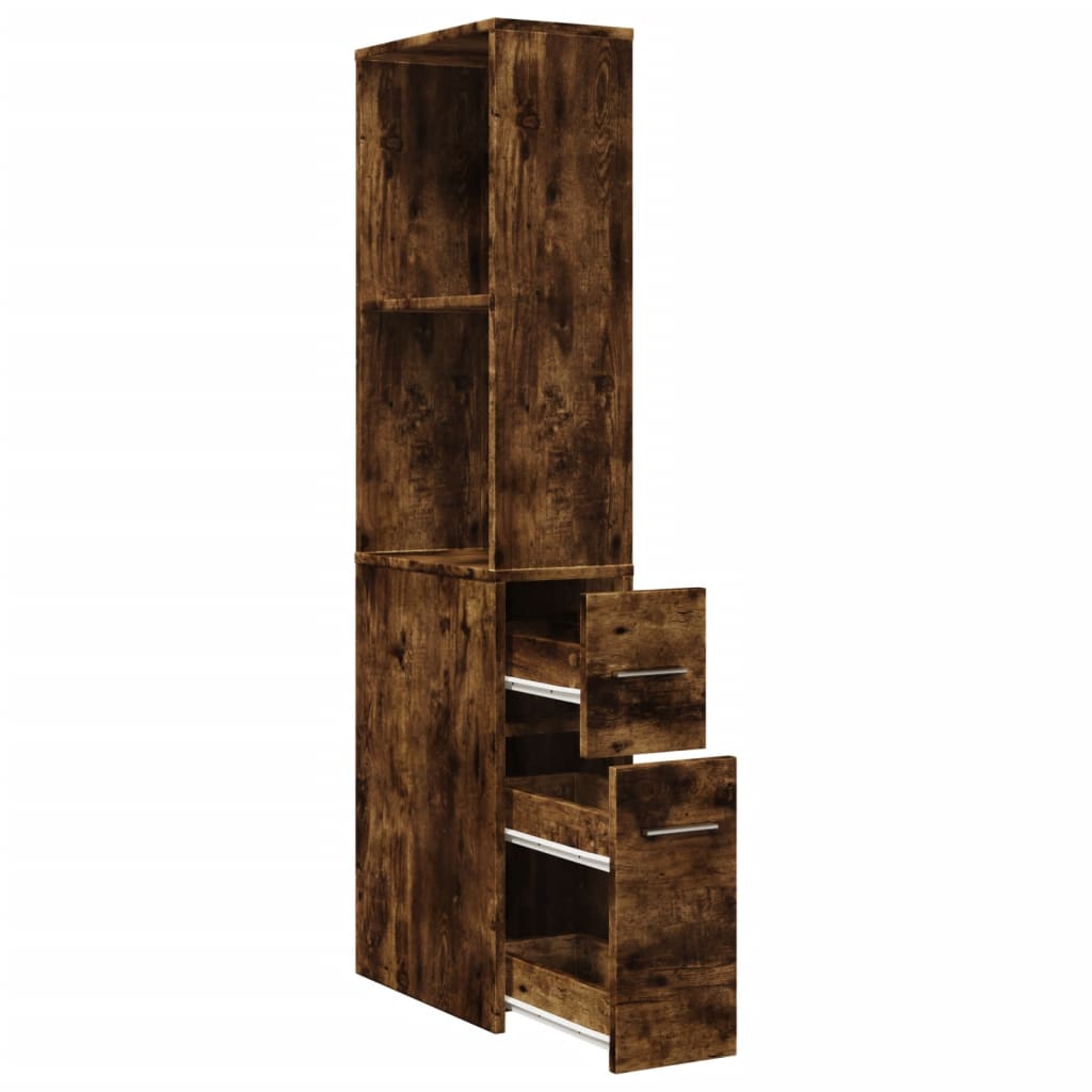 Armadietto da Bagno Stretto con Ruote Rovere Fumo in Truciolato | homemem39
