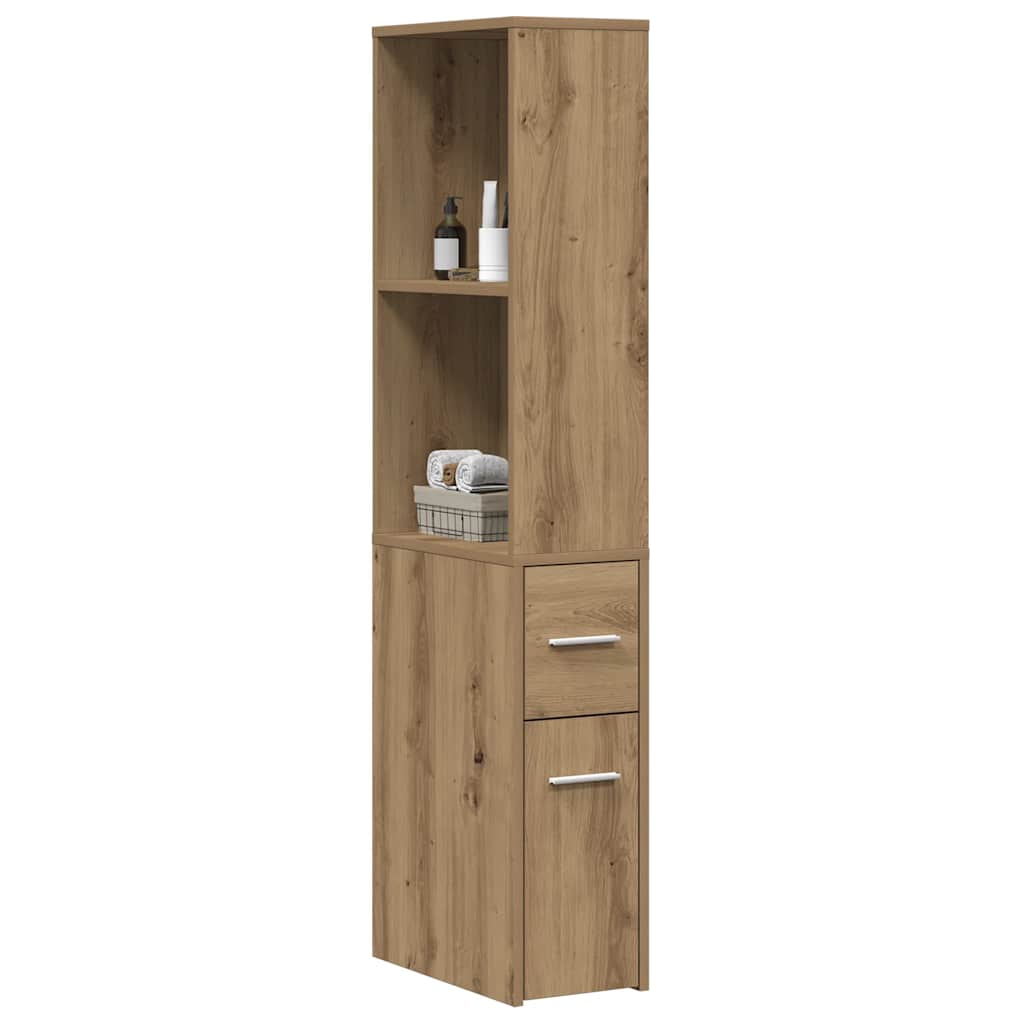 Mobile da Bagno Stretto con Ruote Rovere Artigianale Truciolato | homemem39
