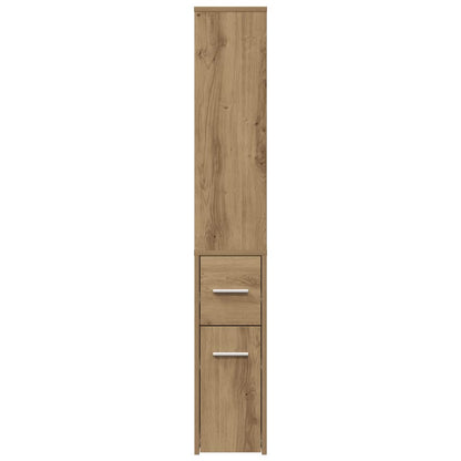 Mobile da Bagno Stretto con Ruote Rovere Artigianale Truciolato | homemem39