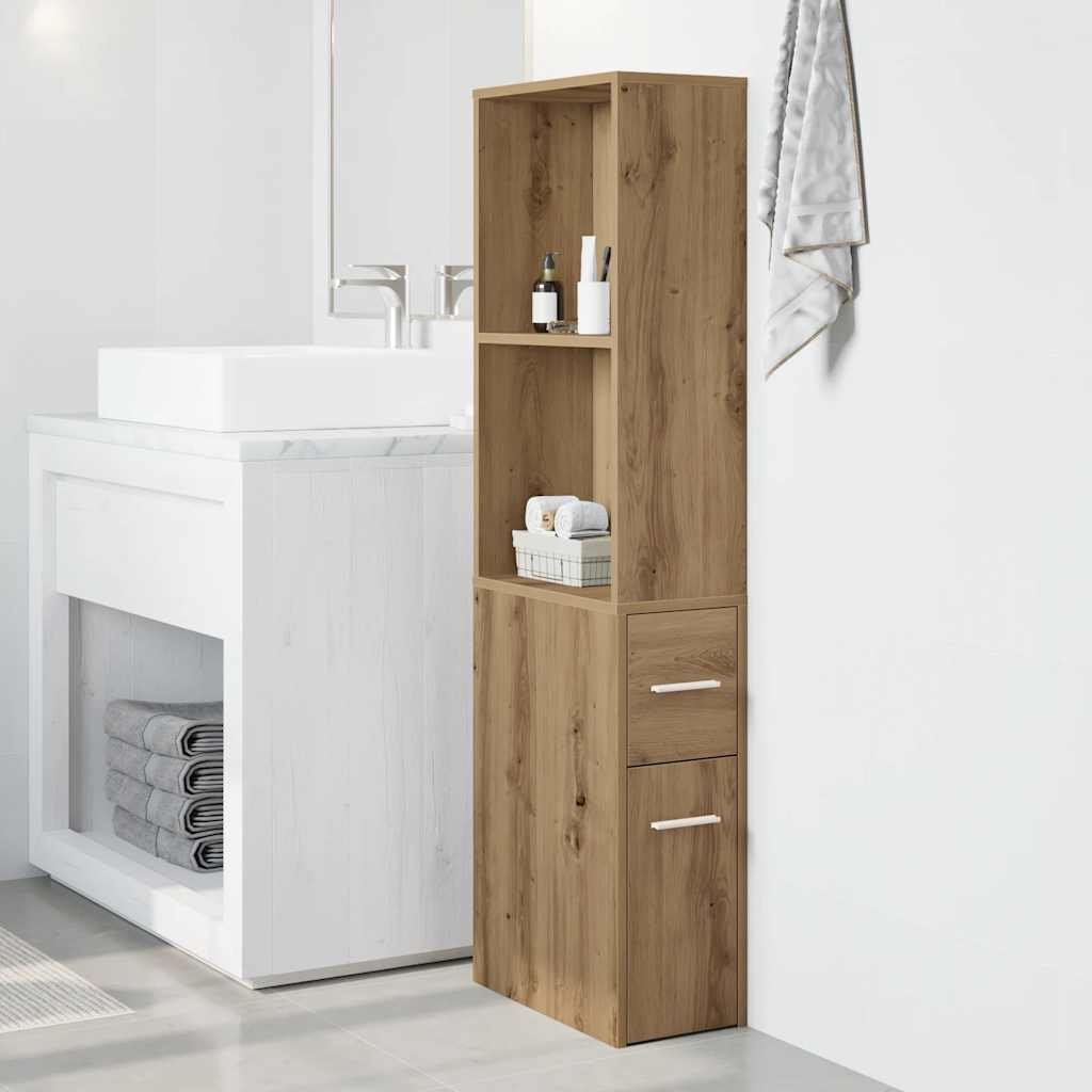 Mobile da Bagno Stretto con Ruote Rovere Artigianale Truciolato | homemem39