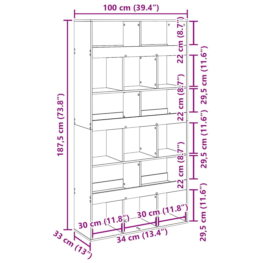 Libreria Rovere Artigianale 100x33x187,5cm in Legno Multistrato | homemem39