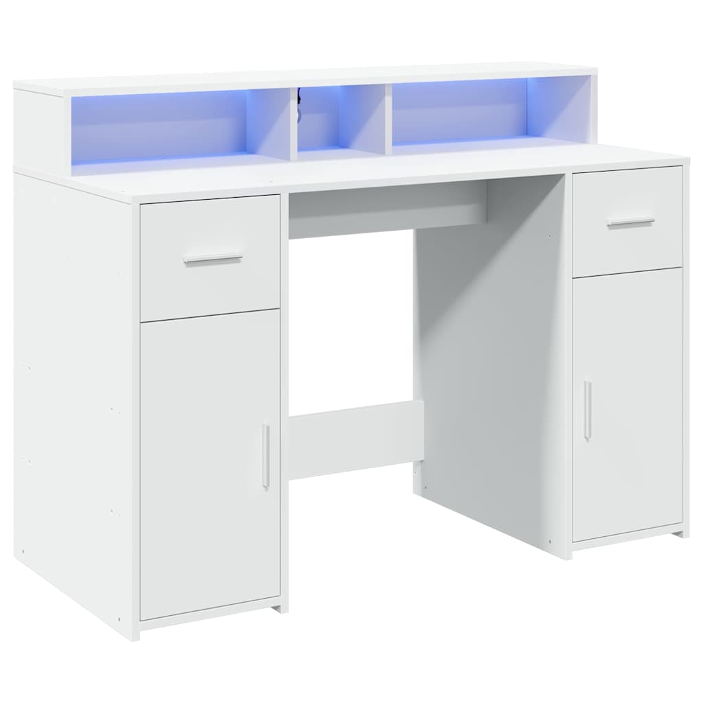 Scrivania con Luci LED Bianca 120x55x91 cm in Truciolato