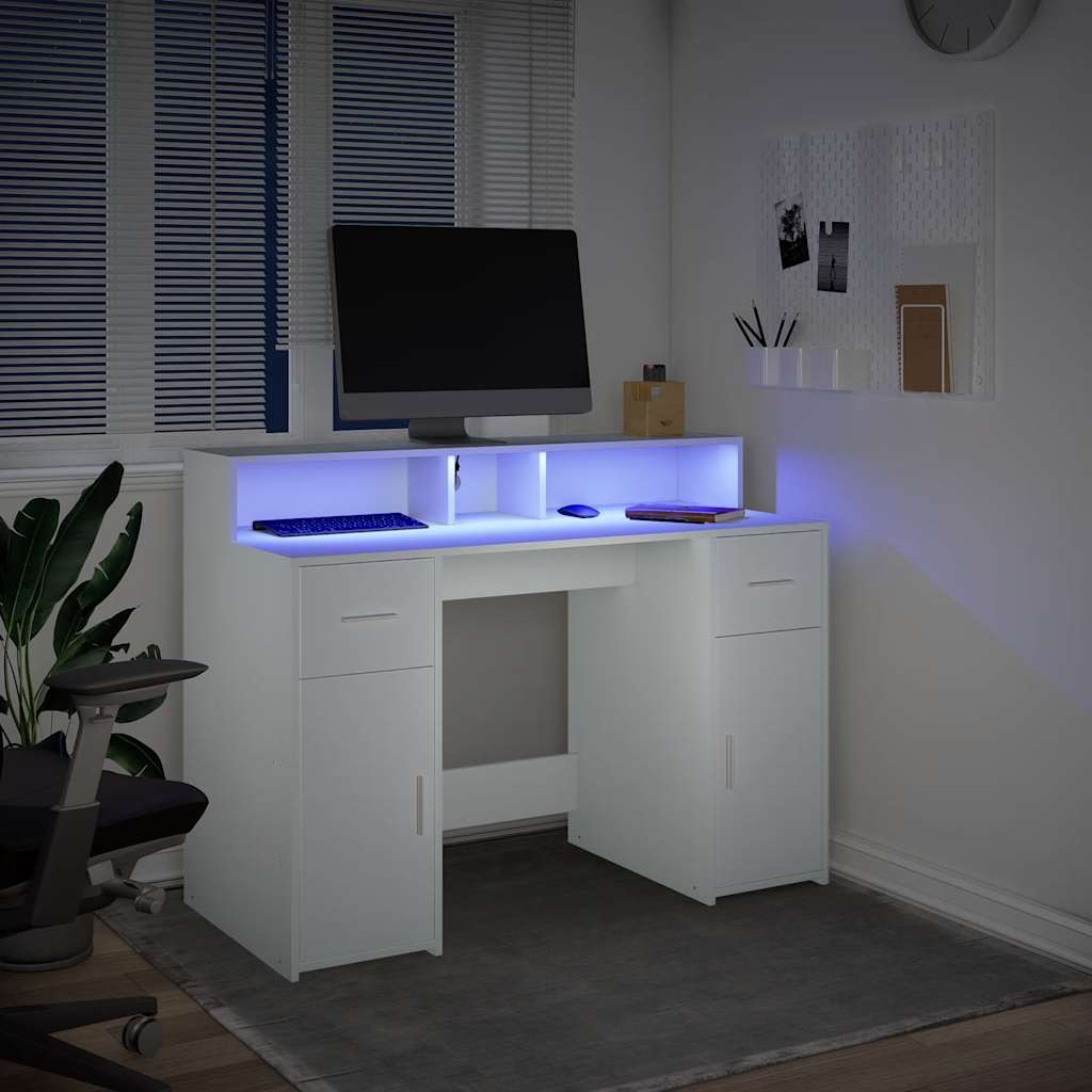 Scrivania con Luci LED Bianca 120x55x91 cm in Truciolato
