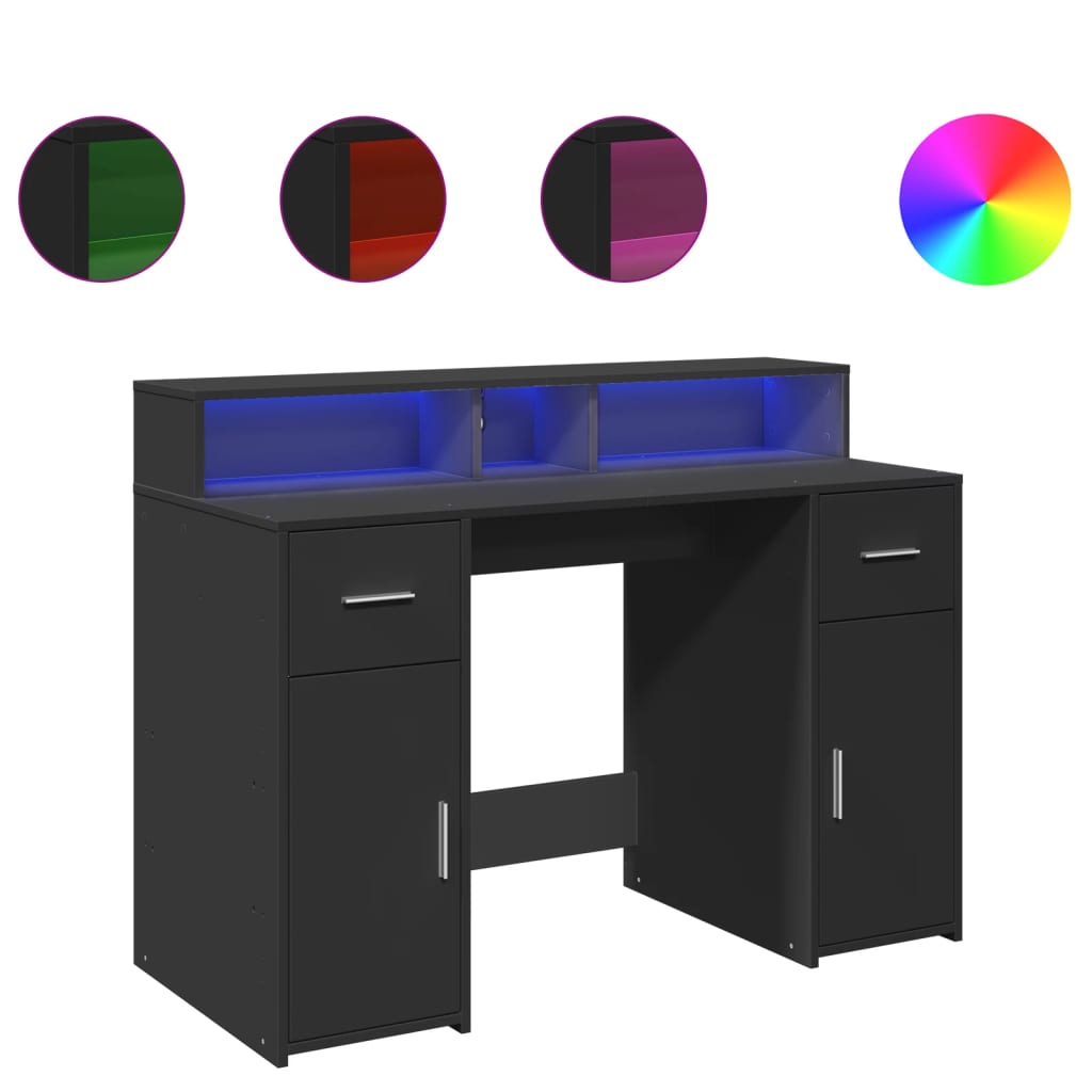Scrivania con Luci LED Nera 120x55x91 cm in Legno Multistrato - homemem39