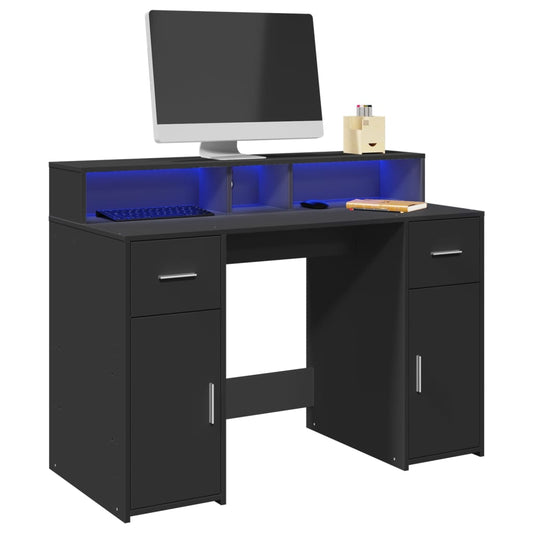 Scrivania con Luci LED Nera 120x55x91 cm in Legno Multistrato - homemem39