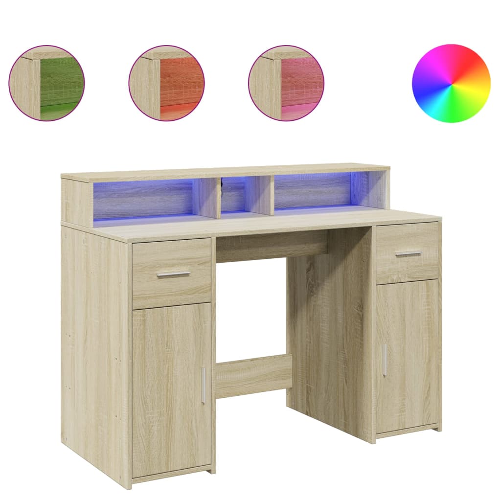 Scrivania con Luci LED Rovere Sonoma 120x55x91cm in Multistrato - homemem39