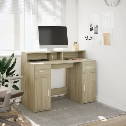 Scrivania con Luci LED Rovere Sonoma 120x55x91cm in Multistrato | homemem39