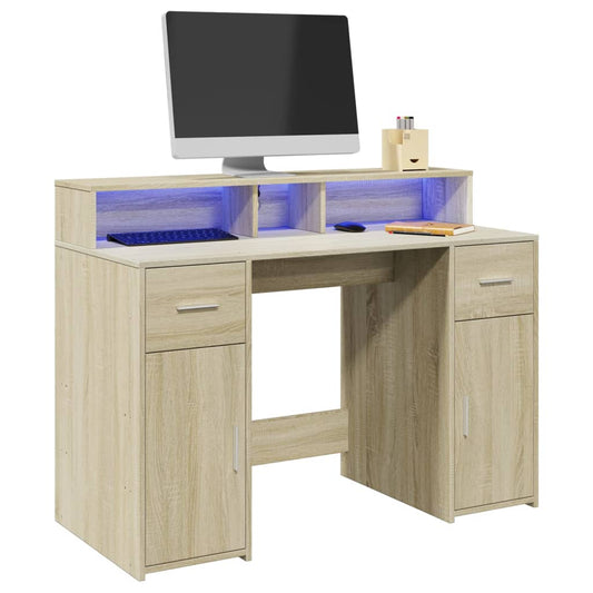 Scrivania con Luci LED Rovere Sonoma 120x55x91cm in Multistrato - homemem39