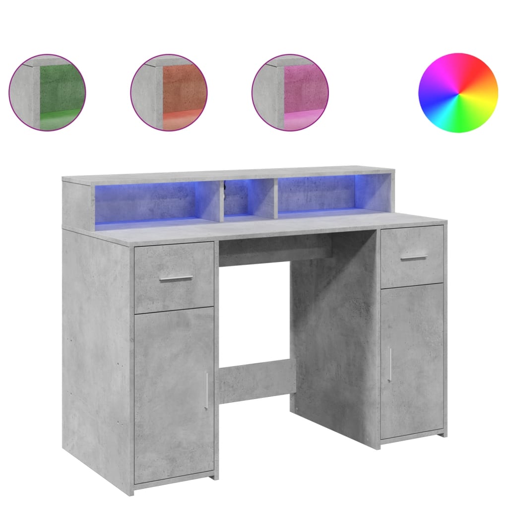 Scrivania con Luci LED Grigio Cemento 120x55x91 cm Multistrato - homemem39