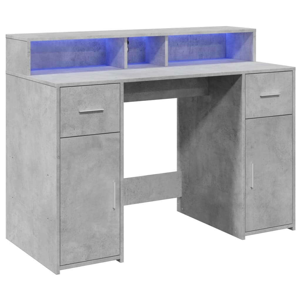 Scrivania con Luci LED Grigio Cemento 120x55x91 cm Multistrato - homemem39