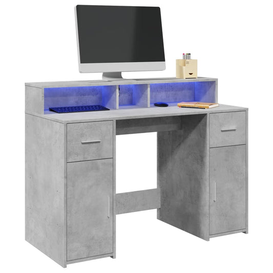 Scrivania con Luci LED Grigio Cemento 120x55x91 cm Multistrato - homemem39