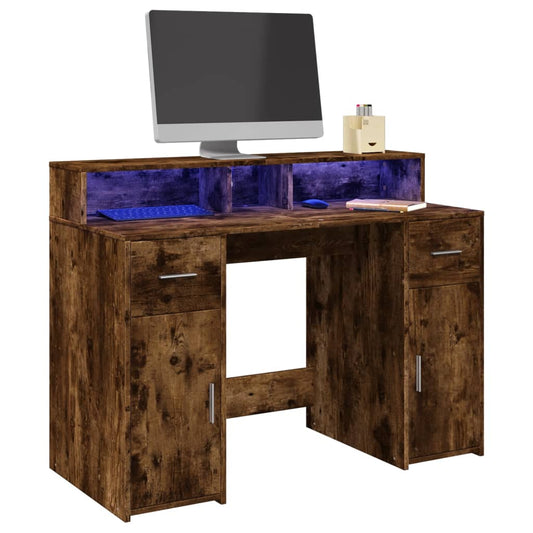 Scrivania con Luci LED Rovere Fumo 120x55x91 cm in Multistrato - homemem39