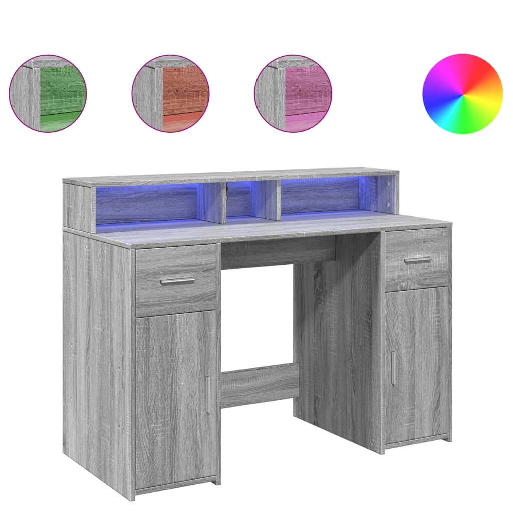 Scrivania con Luci LED Grigio Sonoma 120x55x91cm in Multistrato - homemem39