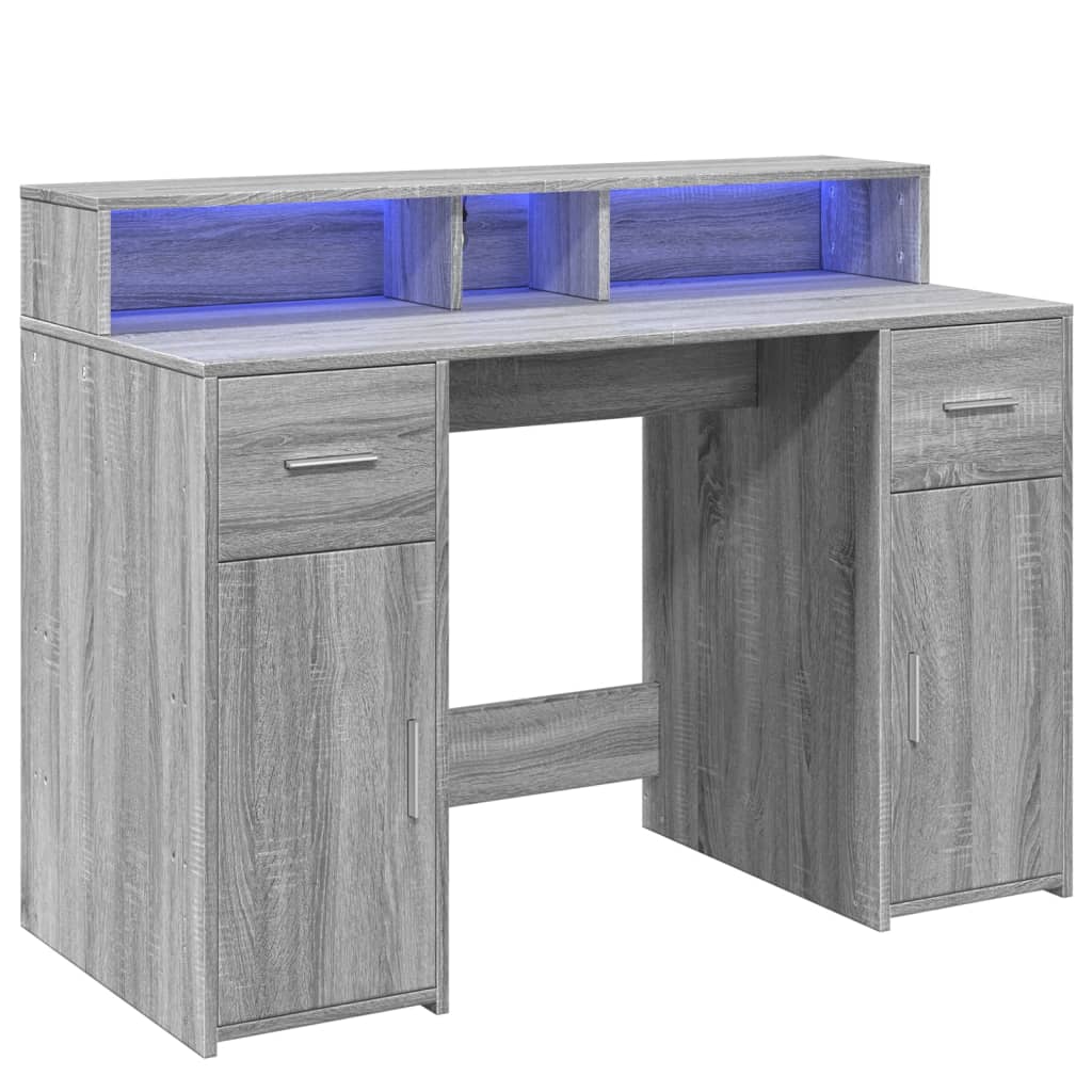 Scrivania con Luci LED Grigio Sonoma 120x55x91cm in Multistrato - homemem39