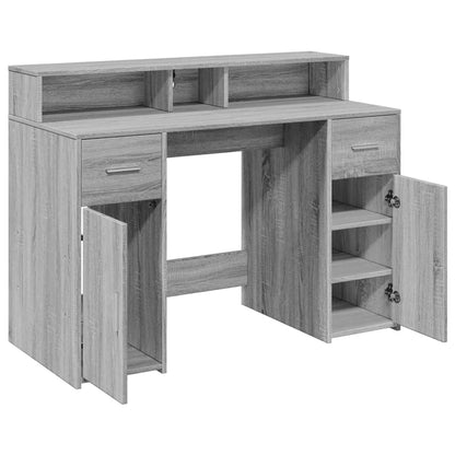 Scrivania con Luci LED Grigio Sonoma 120x55x91cm in Multistrato - homemem39