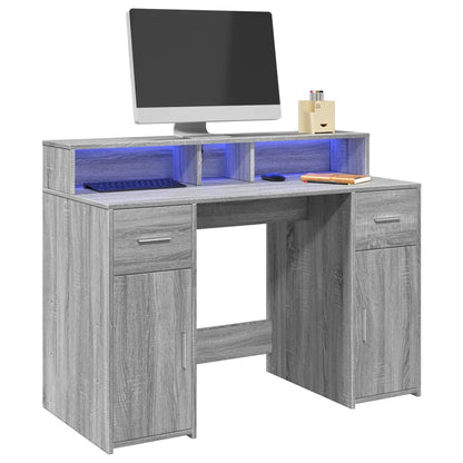 Scrivania con Luci LED Grigio Sonoma 120x55x91cm in Multistrato - homemem39