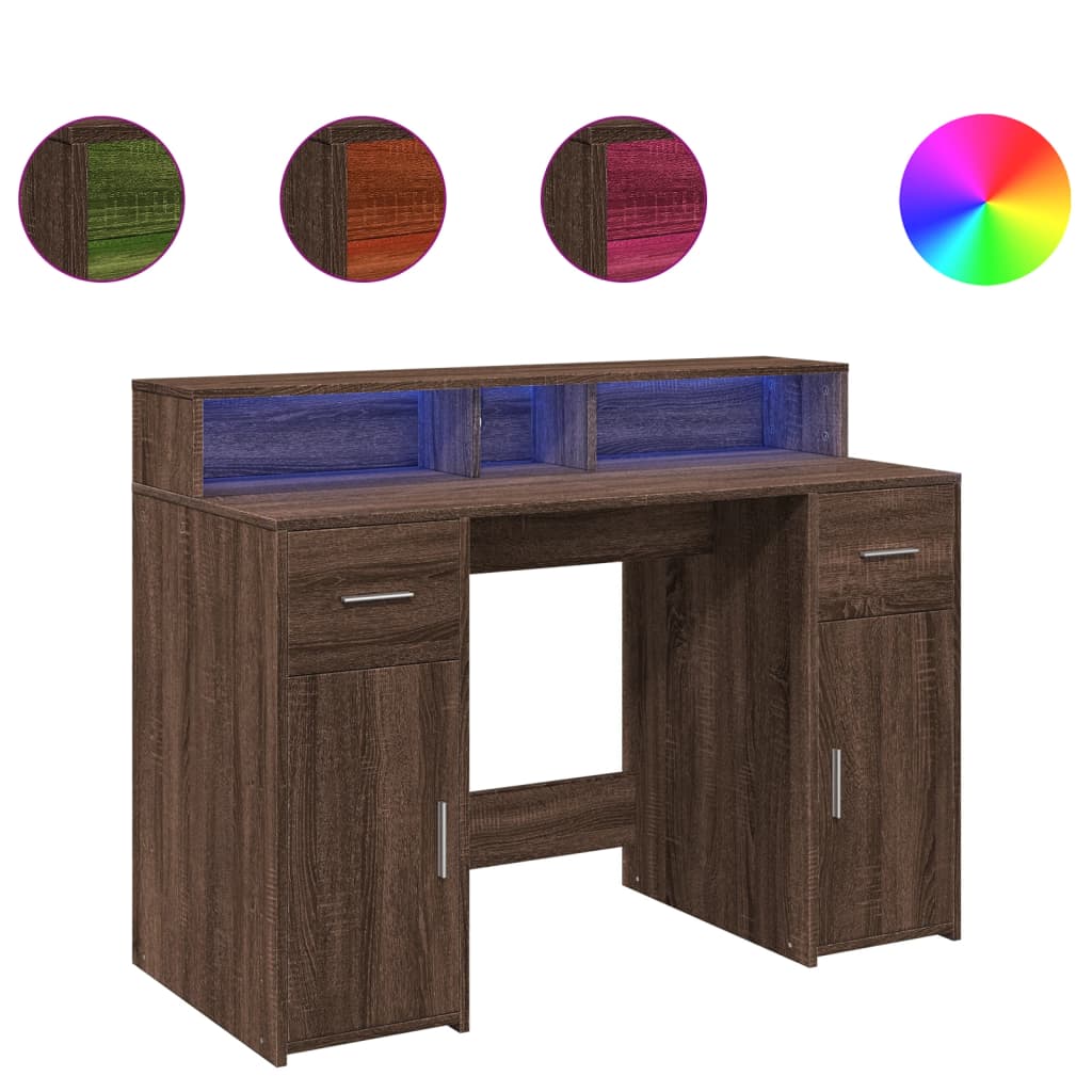 Scrivania con Luci LED Marrone Rovere 120x55x91 cm Multistrato - homemem39