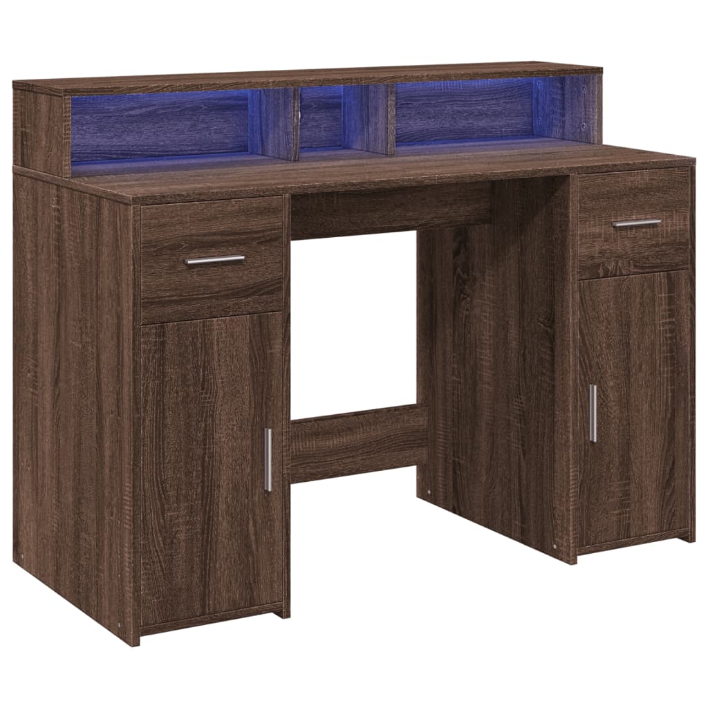 Scrivania con Luci LED Marrone Rovere 120x55x91 cm Multistrato - homemem39
