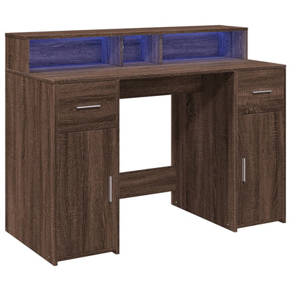 Scrivania con Luci LED Marrone Rovere 120x55x91 cm Multistrato - homemem39